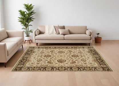 8 x 10 Ivory Brown & Gold Wool Oriental Hand Knotted Rug