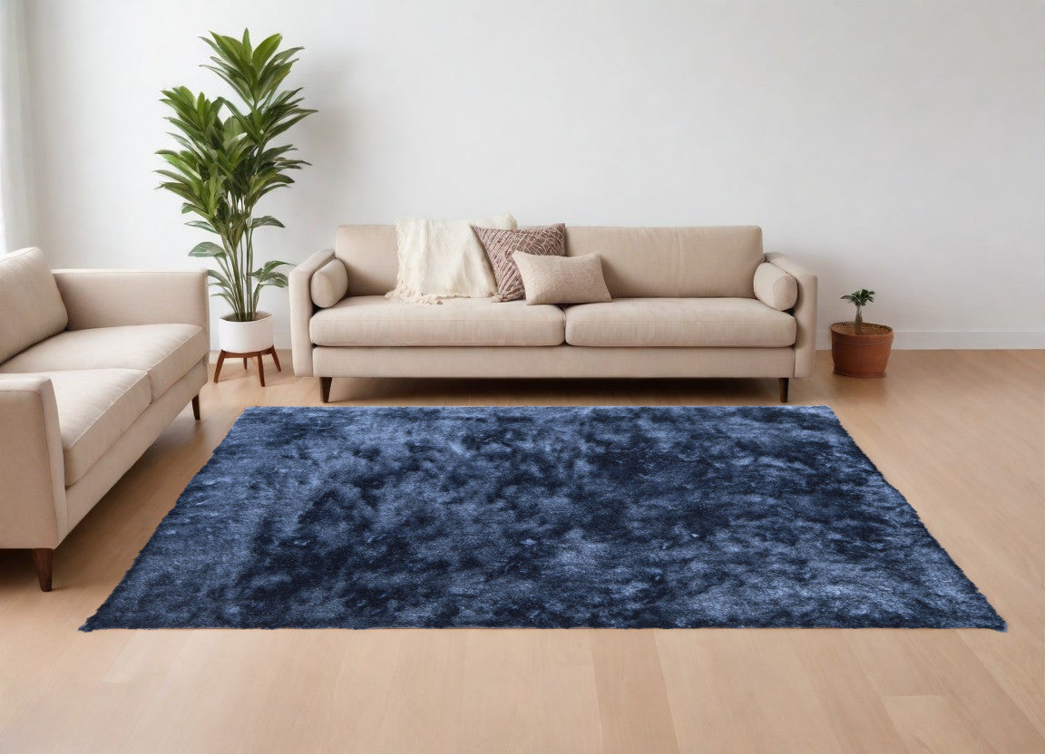 8 x 10 Blue Shag Hand Tufted Rug