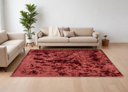 8 x 10 Red Shag Hand Tufted Rug