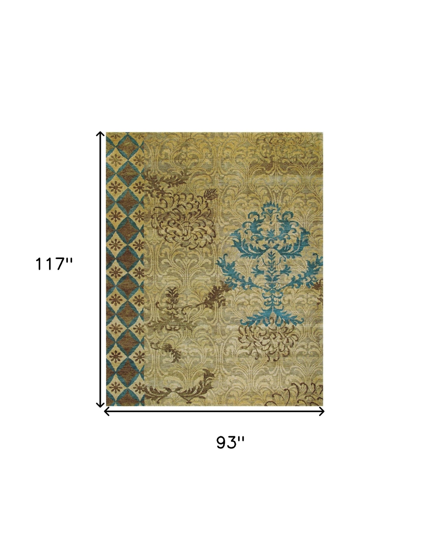 8 x 10 Tan Blue & Brown Floral Hand Knotted Rug