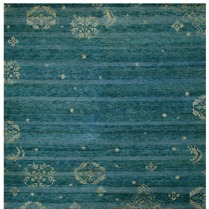 8 x 10 Tan Blue & Green Striped Hand Knotted Rug