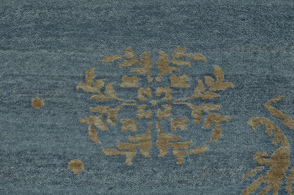 8 x 10 Tan Blue & Green Striped Hand Knotted Rug