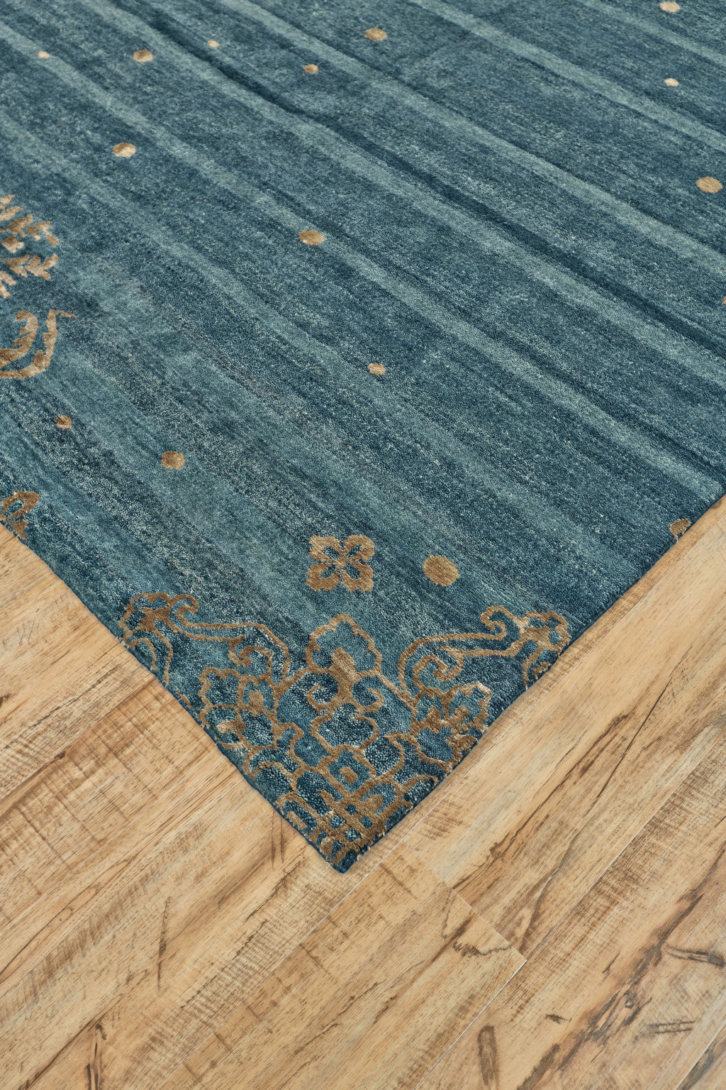 8 x 10 Tan Blue & Green Striped Hand Knotted Rug