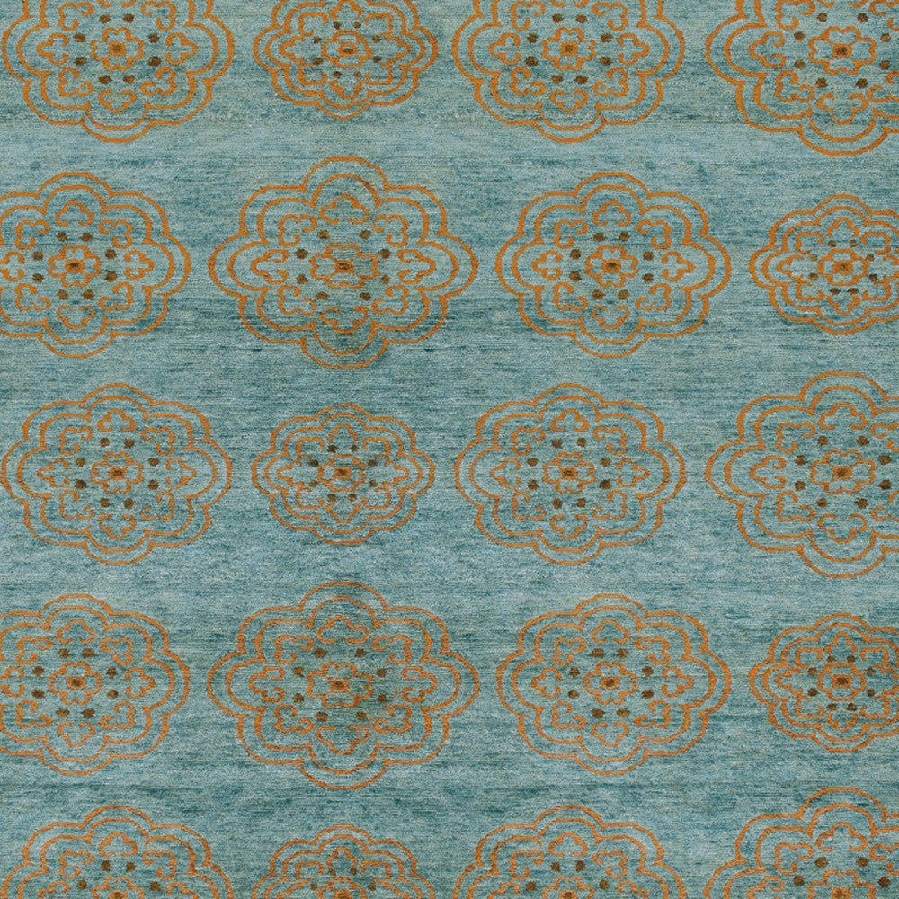 4 x 6 Green Blue & Taupe Floral Hand Knotted Rug