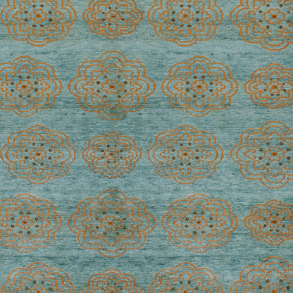 4 x 6 Green Blue & Taupe Floral Hand Knotted Rug