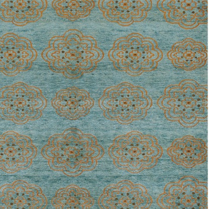 4 x 6 Green Blue & Taupe Floral Hand Knotted Rug