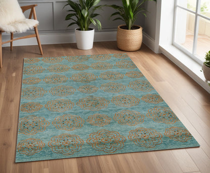 4 x 6 Green Blue & Taupe Floral Hand Knotted Rug