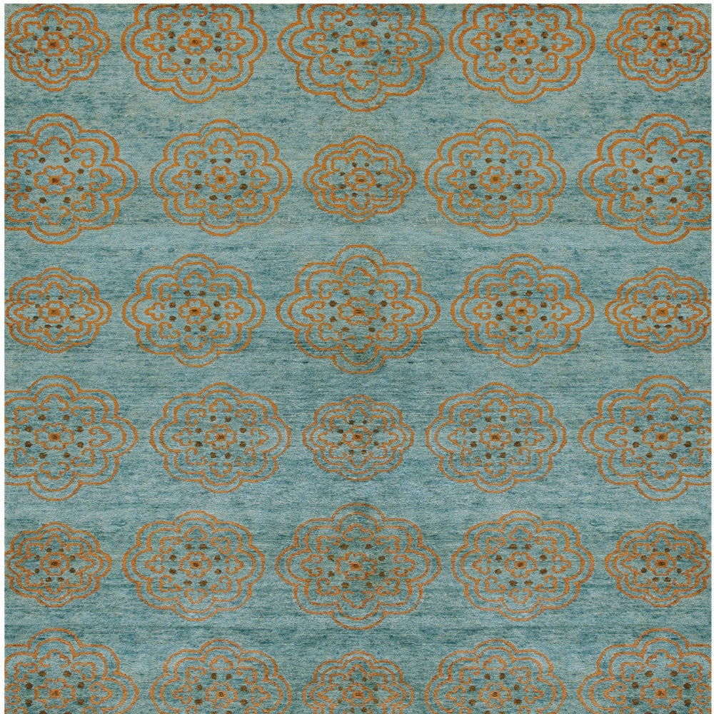 4 x 6 Green Blue & Taupe Floral Hand Knotted Rug