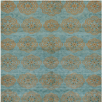 4 x 6 Green Blue & Taupe Floral Hand Knotted Rug