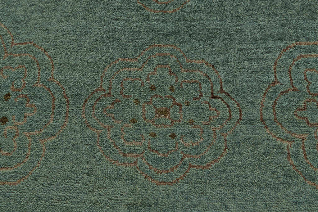 4 x 6 Green Blue & Taupe Floral Hand Knotted Rug