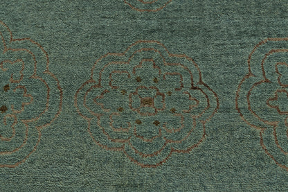 4 x 6 Green Blue & Taupe Floral Hand Knotted Rug