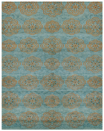 4 x 6 Green Blue & Taupe Floral Hand Knotted Rug