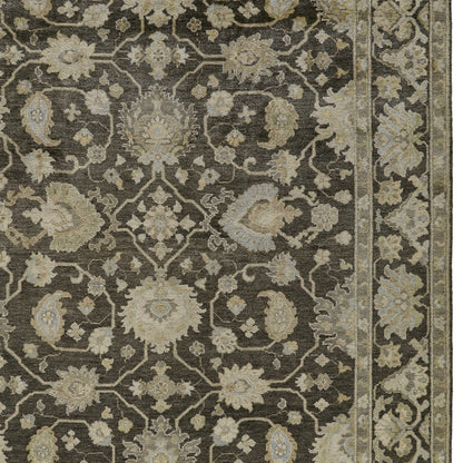 8 x 10 Taupe & Gray Wool Floral Hand Knotted Rug