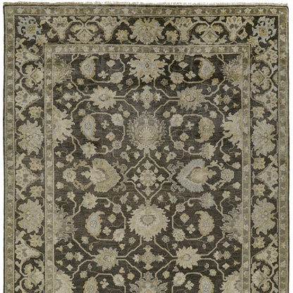 8 x 10 Taupe & Gray Wool Floral Hand Knotted Rug