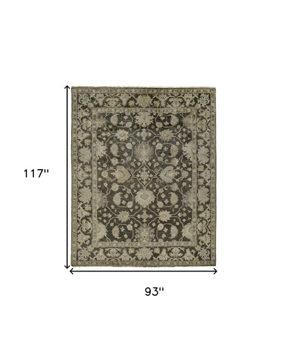 8 x 10 Taupe & Gray Wool Floral Hand Knotted Rug