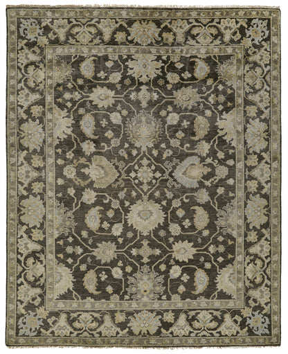 8 x 10 Taupe & Gray Wool Floral Hand Knotted Rug