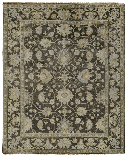 8 x 10 Taupe & Gray Wool Floral Hand Knotted Rug