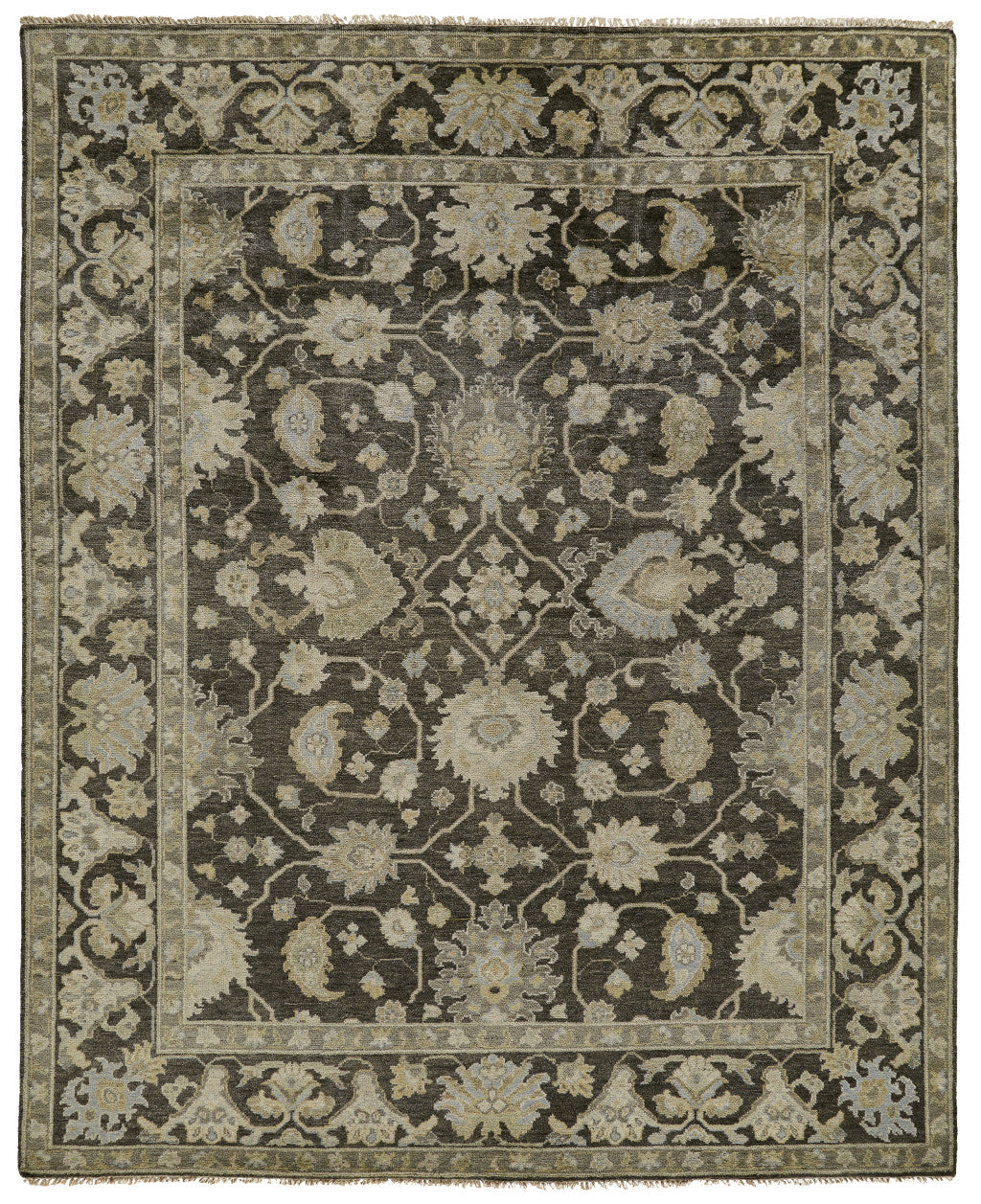 8 x 10 Taupe & Gray Wool Floral Hand Knotted Rug