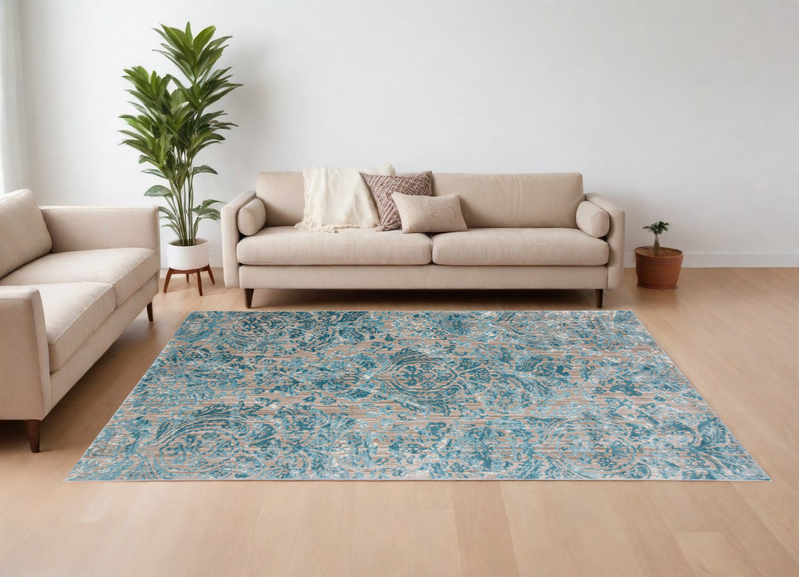 8 x 10 Blue & Yellow Power Loom Rug