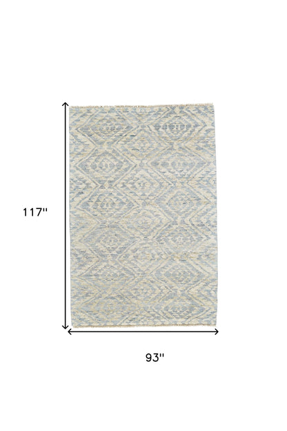 8 x 10 Gray & Ivory Wool Southwestern Hand Knotted Rug