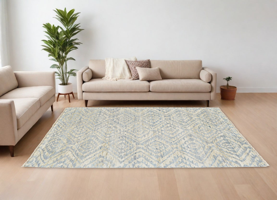 8 x 10 Gray & Ivory Wool Southwestern Hand Knotted Rug