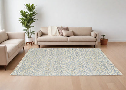 8 x 10 Gray & Ivory Wool Southwestern Hand Knotted Rug
