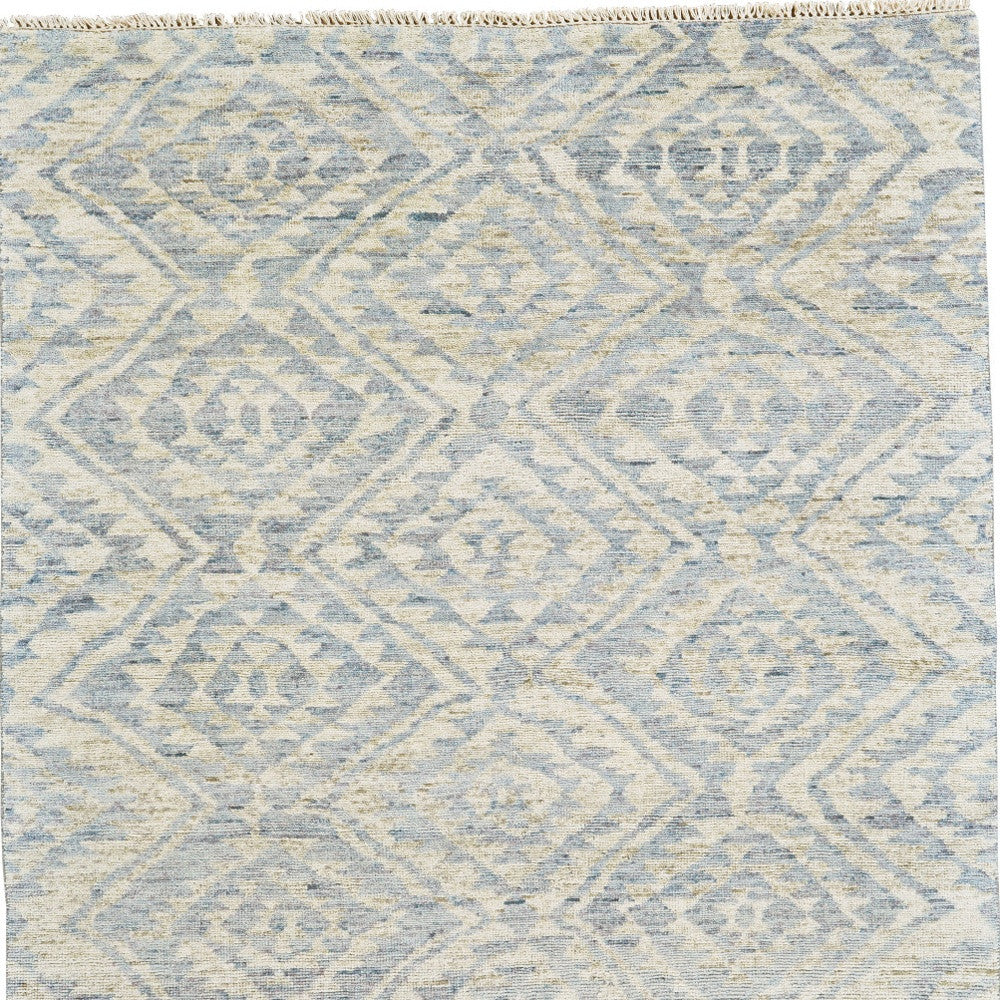8 x 10 Gray & Ivory Wool Southwestern Hand Knotted Rug