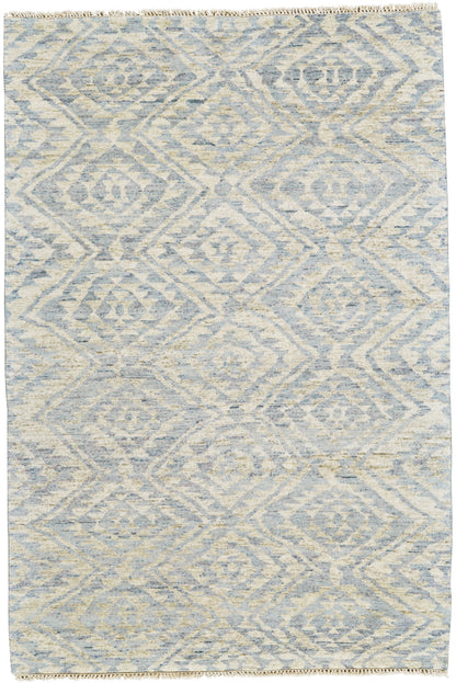 8 x 10 Gray & Ivory Wool Southwestern Hand Knotted Rug