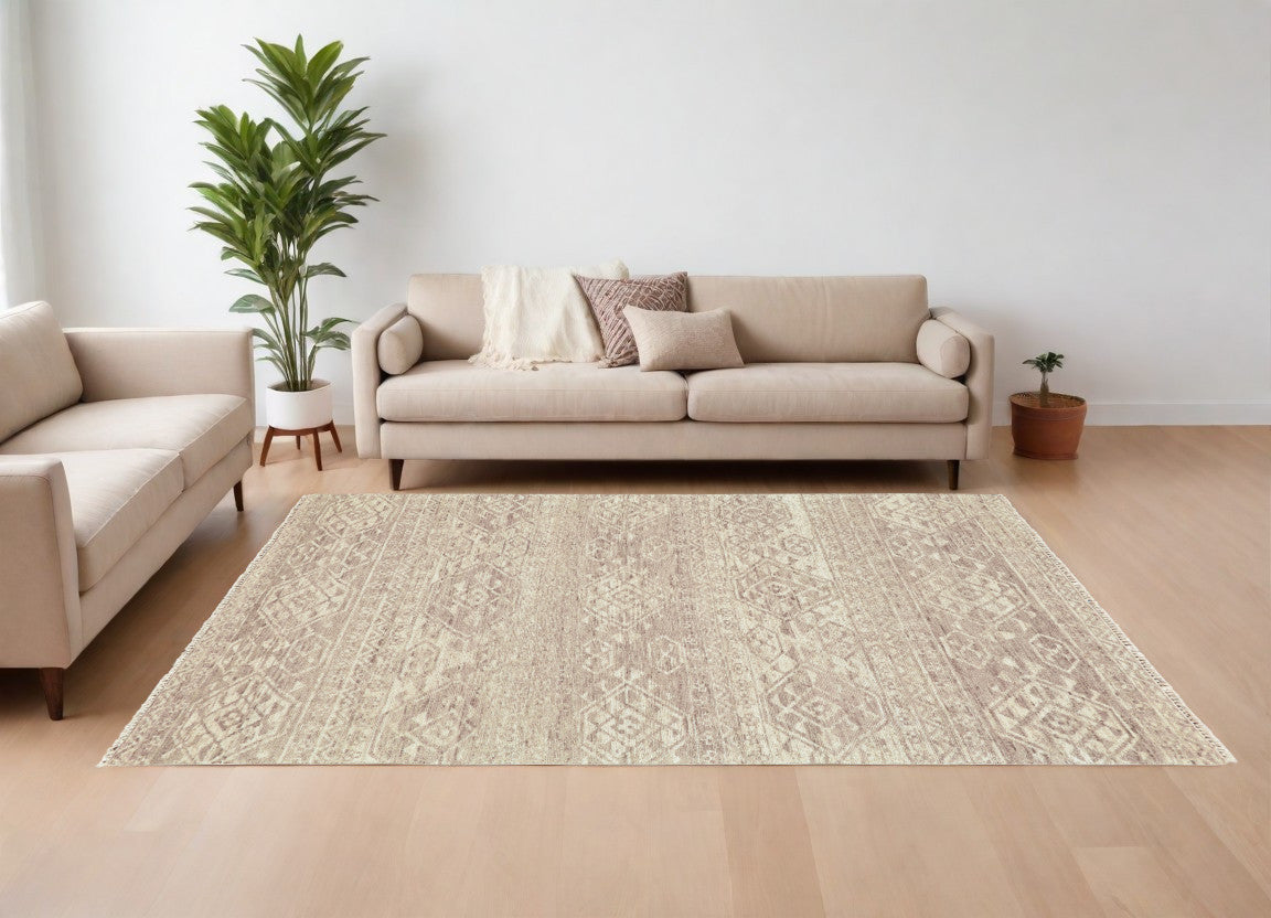 8 x 10 Brown & Tan Wool Southwestern Hand Knotted Rug