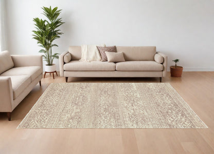 8 x 10 Brown & Tan Wool Southwestern Hand Knotted Rug