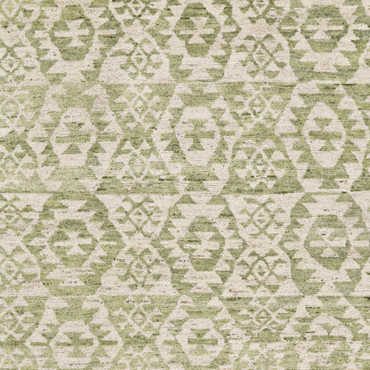 8 x 10 Green & Ivory Wool Southwestern Hand Knotted Rug