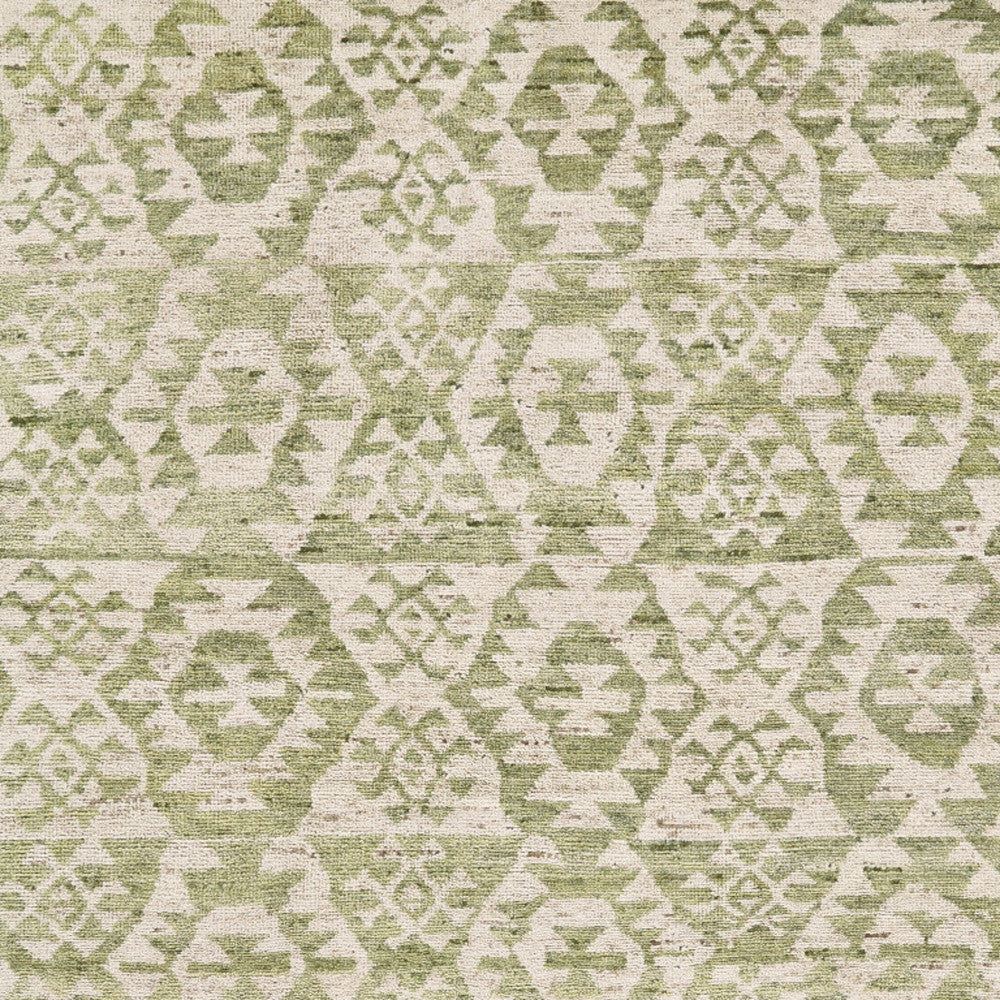 8 x 10 Green & Ivory Wool Southwestern Hand Knotted Rug