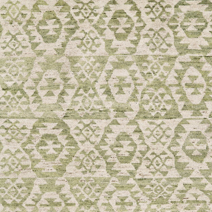 8 x 10 Green & Ivory Wool Southwestern Hand Knotted Rug