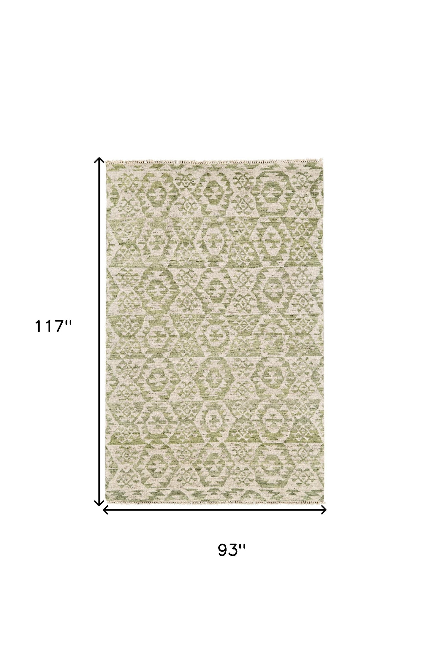 8 x 10 Green & Ivory Wool Southwestern Hand Knotted Rug