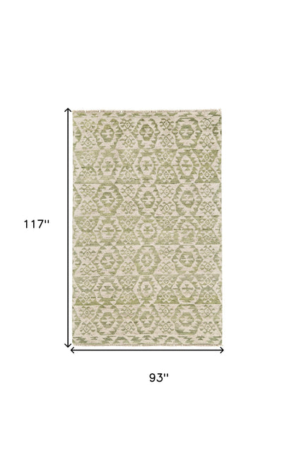 8 x 10 Green & Ivory Wool Southwestern Hand Knotted Rug
