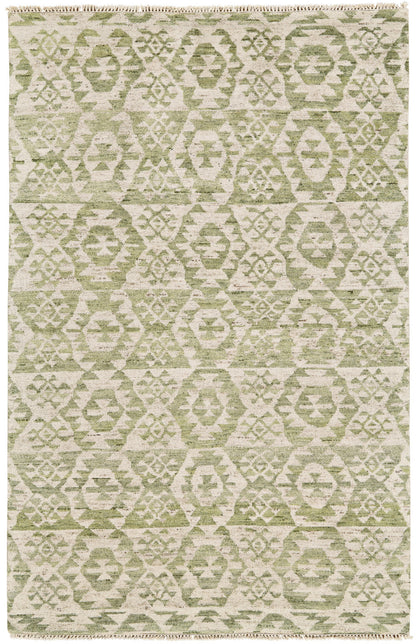 8 x 10 Green & Ivory Wool Southwestern Hand Knotted Rug