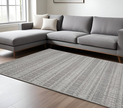 7 x 9 Gray & Ivory Geometric Hand Woven Rug