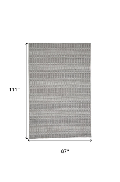 7 x 9 Gray & Ivory Geometric Hand Woven Rug