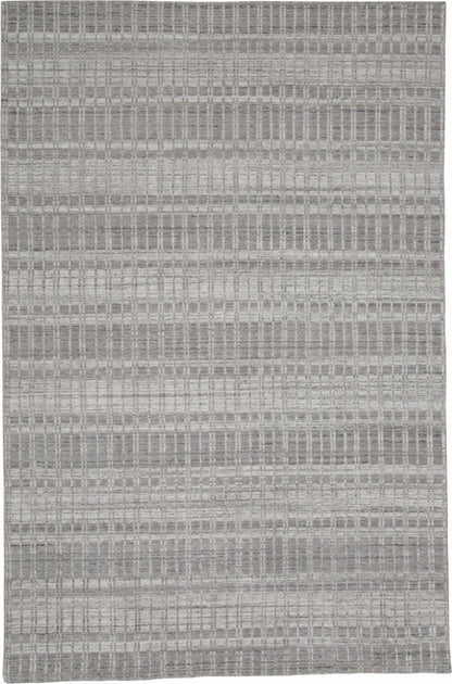 7 x 9 Gray & Ivory Geometric Hand Woven Rug