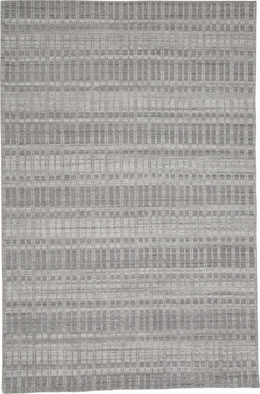 7 x 9 Gray & Ivory Geometric Hand Woven Rug