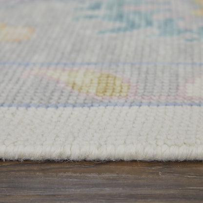 4 x 6 Gray Ivory & Orange Wool Floral Hand Knotted Rug With Fringe
