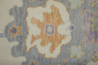 4 x 6 Gray Ivory & Orange Wool Floral Hand Knotted Rug With Fringe