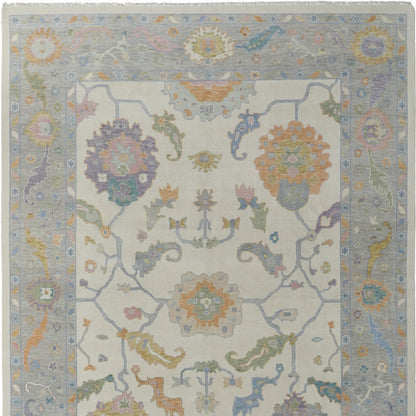 4 x 6 Gray Ivory & Orange Wool Floral Hand Knotted Rug With Fringe