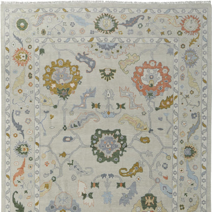 4 x 6 Gray Ivory & Gold Wool Floral Hand Knotted Rug With Fringe