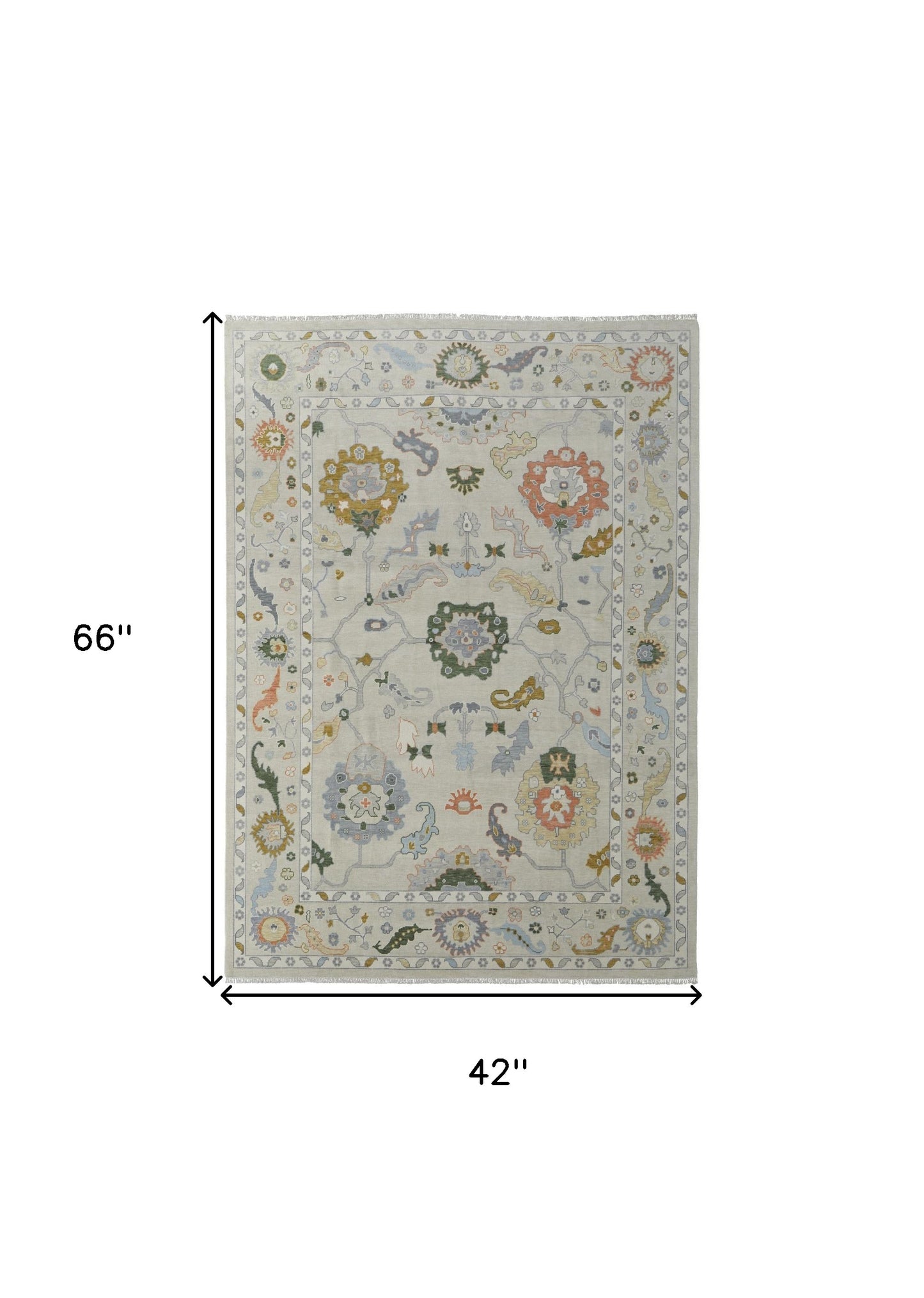 4 x 6 Gray Ivory & Gold Wool Floral Hand Knotted Rug With Fringe