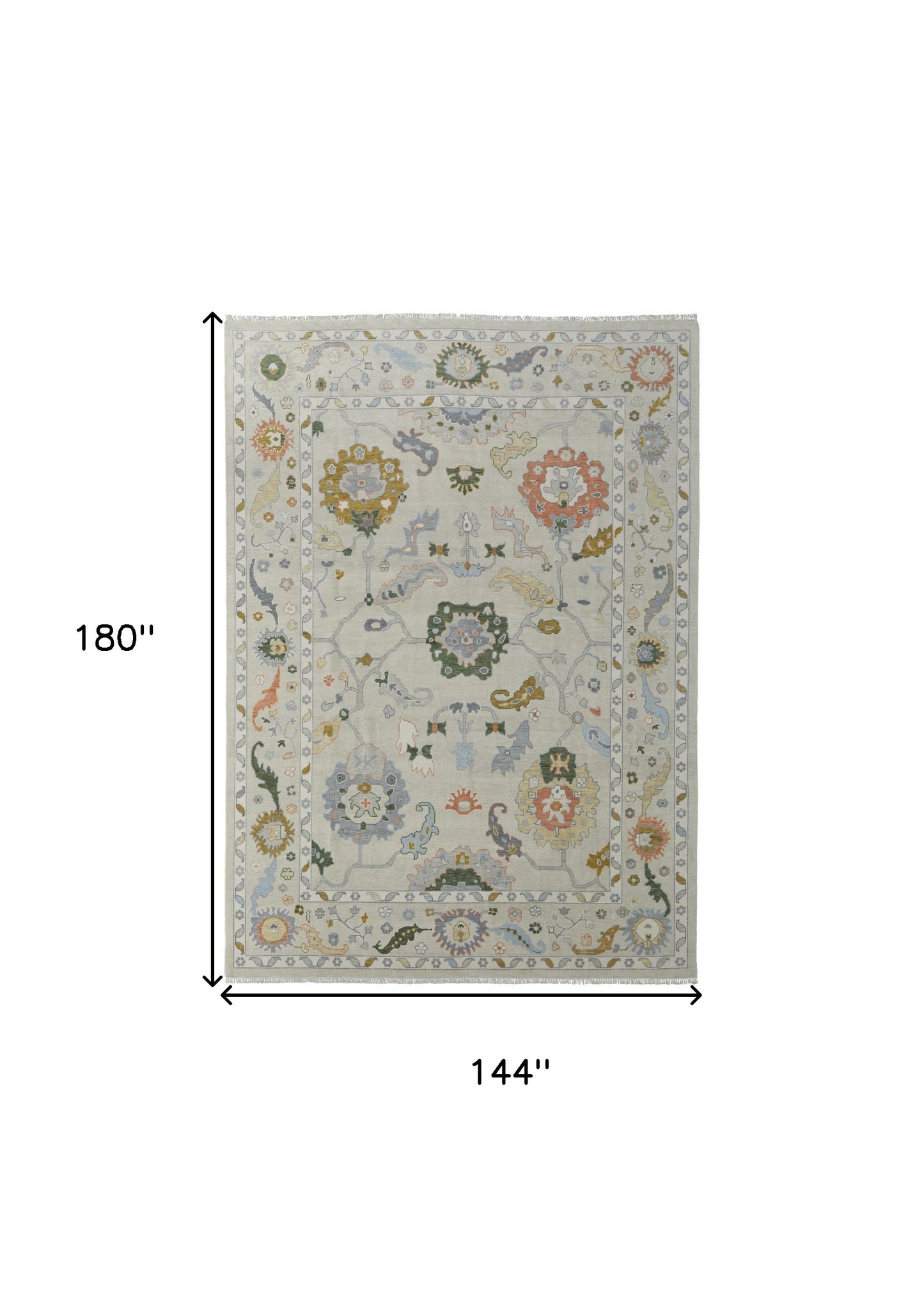 12 x 15 Gray Ivory & Gold Wool Floral Hand Knotted Rug With Fringe