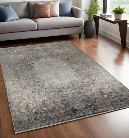 5 x 7 Tan & Gray Oriental Power Loom Rug