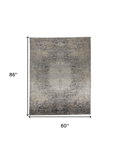 5 x 7 Tan & Gray Oriental Power Loom Rug