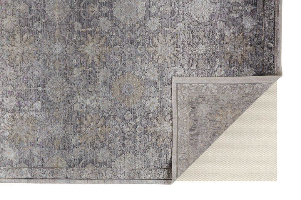 5 x 7 Gray & Silver Damask Power Loom Rug