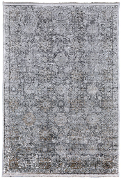 5 x 7 Gray & Silver Damask Power Loom Rug